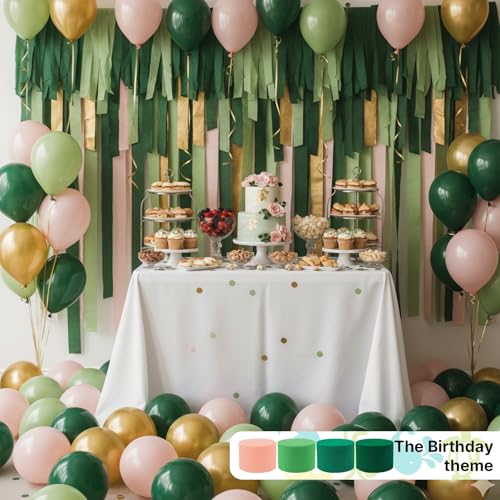 Image of PartyWoo Olive Green Crepe Paper Streamers 8pcs 656 ft Pack of Dusty Sage Green Crepe Paper Sheets for Birthday Baby Shower Graduation Woodland Dinosaur Jungle Football Theme Party Decorations
