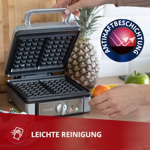 MPM MGO13 Macchina Professionale per 2 Cialde Belghe Spesso, Waffle Maker, Piastre Antiaderenti, Regolatore di Temperatura, Alloggiamento in Acciaio Inox, 1400W - immagine 4