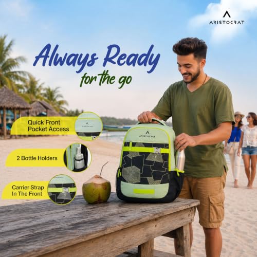 Image of Aristocrat Buzz Casual Backpack 30L | 3 Compartments with Quick-Access Front Pocket | Padded Shoulder Straps & Side Bottle Holders | Office & Travel Backpack for Men & Women