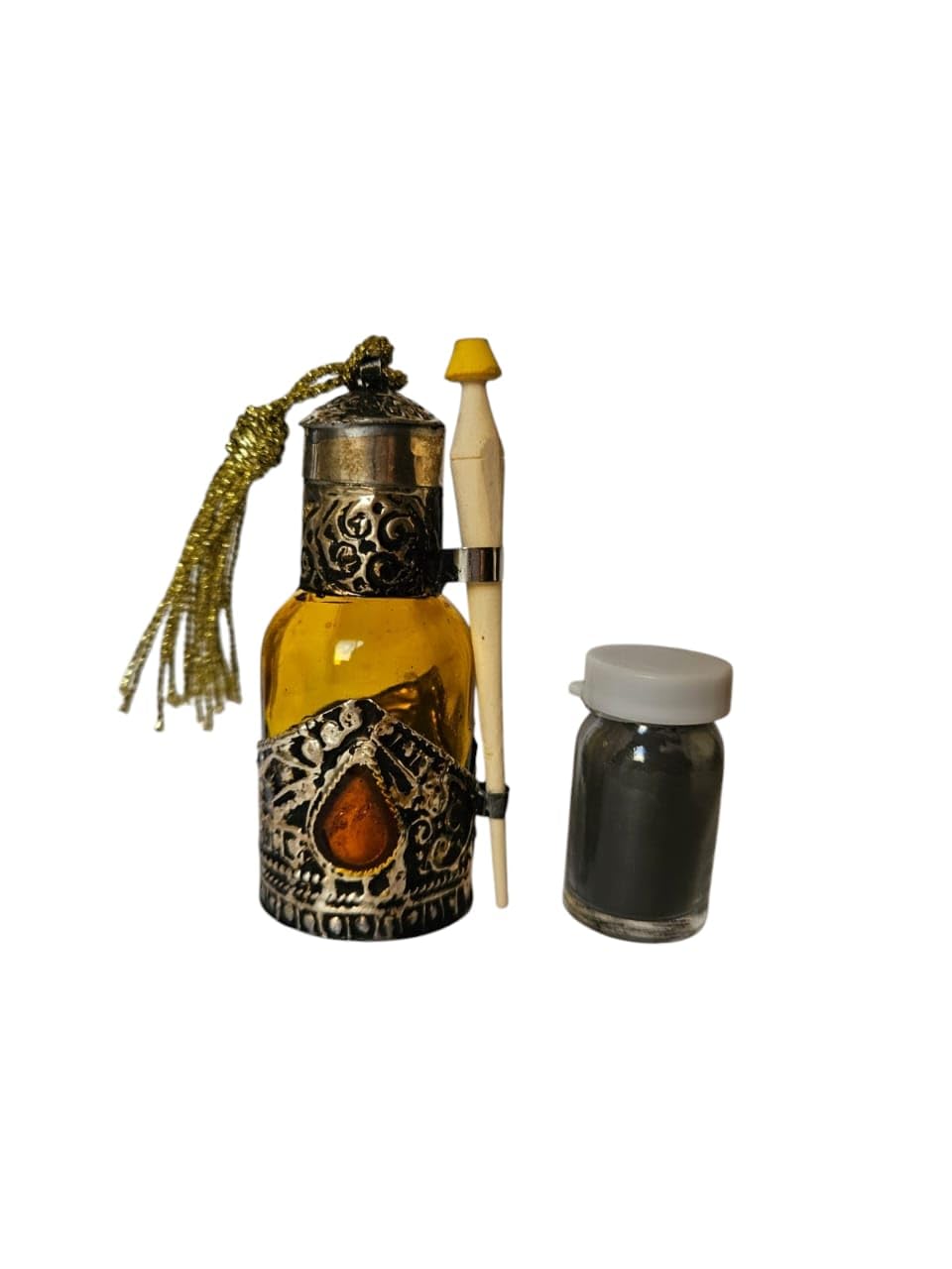 Natural Moroccan Eyeliner Kohl Powder with "NEW" Box glass Mascara Bottle (Yellow)