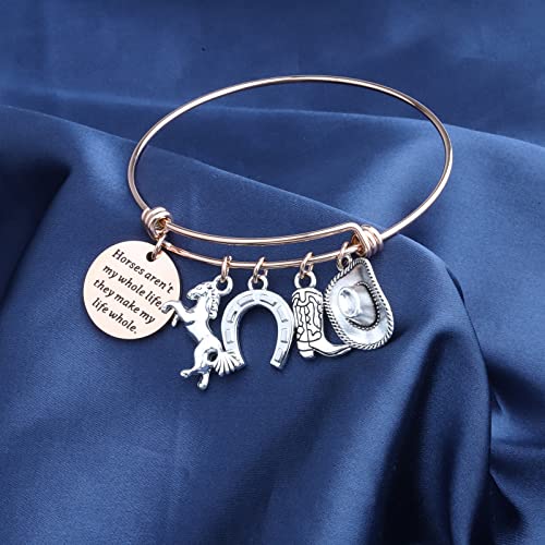 Image of PLITI Horse Charm Bracelet Cowgirl Jewelry Horse Lover Equestrian Gift Horses Aren't My Whole Life They Make My Life Whole Horseshoe Charm Bangle