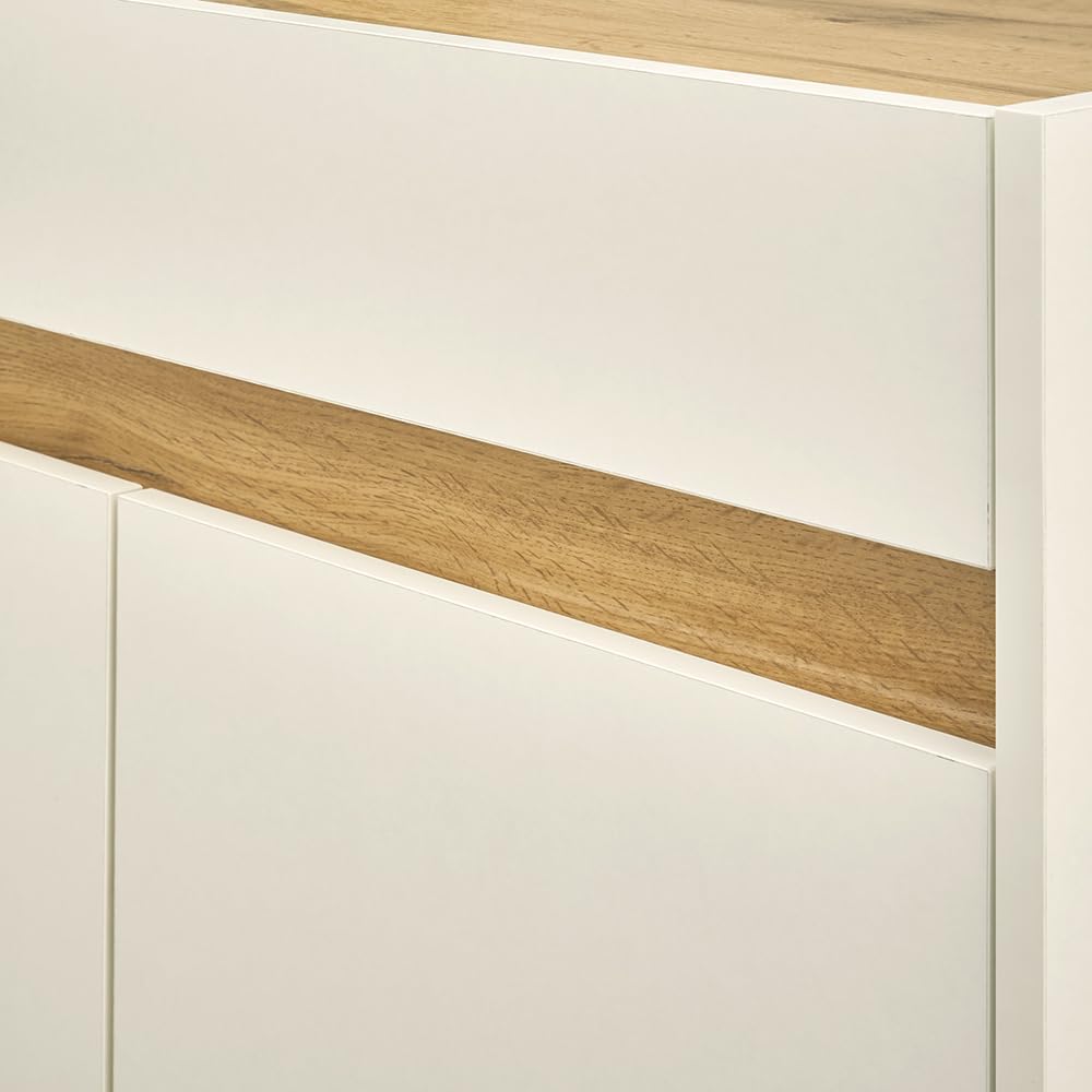 Lomadox Büromöbel Set weiß mit Eiche 3-teilig modern Schreibtisch Kommode Regal