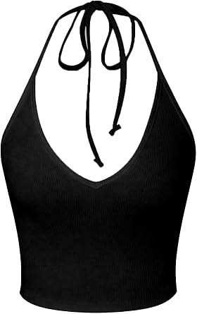 V-Neck Black Color Patternless Neck Tie Wick Short Sleeveless Lycra Fit Crop Top Blouse