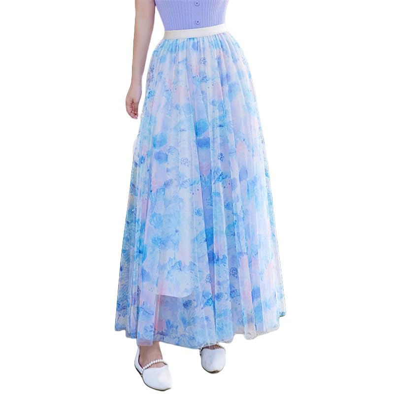 Faldas Largas con Estampado Floral Bohemio para Mujer, Elegante Falda De Tul En Capas Plisadas Y Escalonadas, con Dobladillo Grande, Estilo Ballet, Estilo Fluido, De Corte A, para Fiesta De Graduaci