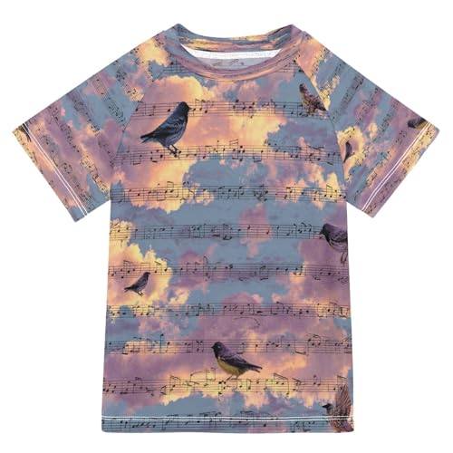 Boys Short Sleeve T-Shirts Birds Music Note Sky Rashguard Kids Swim Shirts Sun UPF 50+
