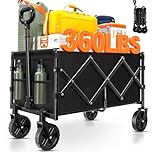 Collapsible Wagon Cart Foldable - Portable Heavy Duty Folding Beach Wagons with Wheels - Outdoor Utility Carts for Groceries, Shopping, Camping, Sports, Garden with Large Capacity (Black)
