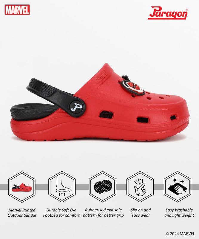Image of PARAGON Marvel Spiderman EVMK8013K Kids' Casual Clogs | Stylish Clogs for Kids with Durable Sole, Cushioned Foot Support & Sturdy Build | Ideal for Outdoor Use