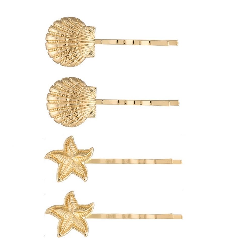 Gold Seashell and Starfish Bobby Pins Ocean Themd Beach Hair Pins A-4 Pieces