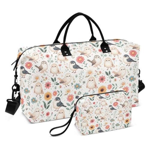 Cute Bird Blossom Flower Travel Duffle Bag Gym Bag Weekender Bags with Toiletry Bag Travel Trip Tote Bag