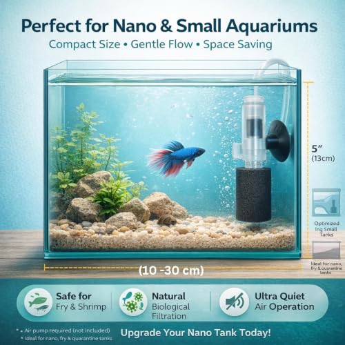 Image of LY-2832 Nano Sponge Aquarium Filter with Airstone for Small Fish Tank & Fish Bowl | Betta, Guppy, Shrimp & Fry Safe Bio Sponge Filter | Quiet Bubble Nano Tank Filter | Air Pump Not Included