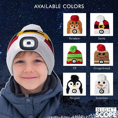 Kids LED Rechargeable Christmas Knit Beanie Head Lamp Hat for Boys and Girls - Reindeer4
