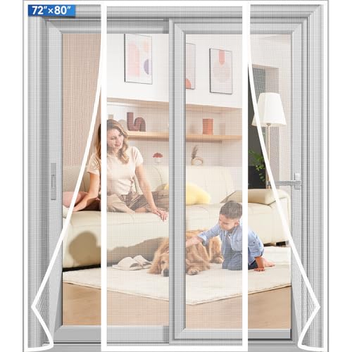 Image of Magnetic Screen Door Upgraded PET Mesh Stronger Than Fiberglass and Polyester,Hands Free,Keeps Bugs Out,Pet & Kid Friendly,Suitable for Sliding Door,Large Patio Door and French Door-72''x80''