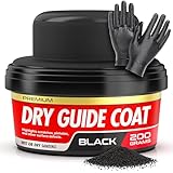 Dry Guide Coat Powder - Highlights Scratches, Pinholes, Low Spots & Other Defects, Extra Large Black Powder Coat for Wet & Dry Auto Body Sanding - Guide Coat Auto Body w/Nitrile Gloves 200g