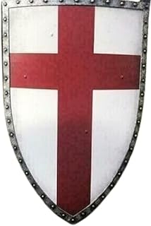Escudo calefactor auténtico de caballero templario medieval, armadura cruzada, guerrero de batalla, escudo de cosplay de 18 pulgadas, color blanco, Blanco, 46 cm