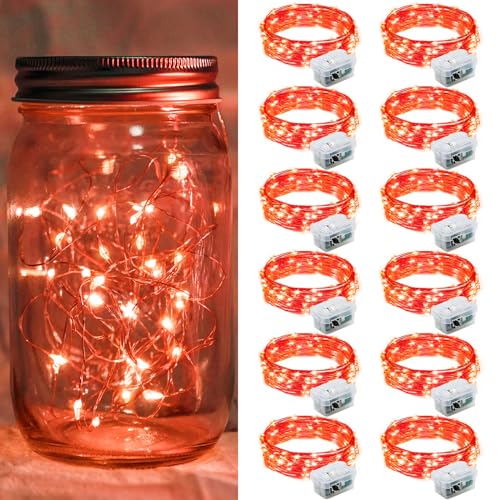 chzk 12 Pack Red Fairy Lights 7Ft 20 LED Twinkle String Lights 3 Modes Battery Operated Waterproof Firefly Starry for Mason Jar Party Table Centerpieces Halloween Christmas Valentines Day