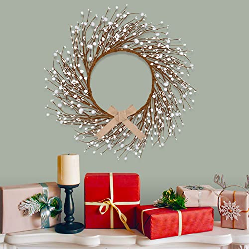 Hamore Valentine's Day Wreath White Berry Wreath Berry Vine Winter Wreaths Artificial Valentine's Day Wreaths For Front Door Home Indoor Outdoor Farmhouse Wall Window Valentine's Day Holiday Decor #TOP7