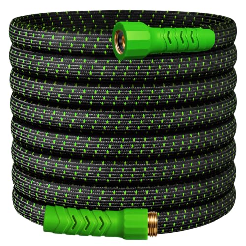 10FT Lightweight Garden Hose Flexible Water Hose Kink-Free Leak-Proof Swivel Handle Non-Slip All-Weather 3/4 in. Lead-in Hose for RV Boat Car Wash Garden Yard Camper Outdoor (Green-Black 10 Feet)