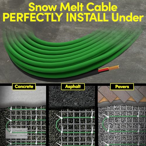 Electric Snow and Ice Melting Underground Cable 188 feet, Covers 62 sqft at up to 38 Watts/sqft, 120V – Radiant Heated Driveways, Walkways, Stairs – Installs Under Concrete, Asphalt, or Pavers
