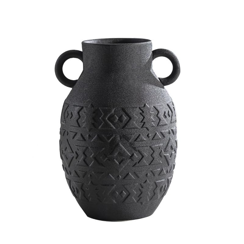 18 * 25 * 10 cm Vaso in Rilievo Semplice Vaso in Ceramica Opaco Bianco/Nero Rustico per Erba di Pampa Neutro Boho Decor Stile Minimalismo Nordico