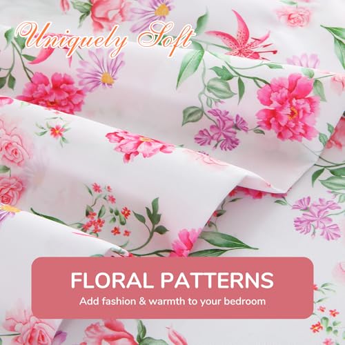 Image of MUXHOMO King Size 4 Piece Sheet Set, Soft & Breathable Sheet for Bedroom with Deep Pocket Up to 16 inch, Wrinkle-Free & Cooling Bed Sheets with Flat Sheet, Fitted Sheet & Pillowcases - Vibrant Blooming