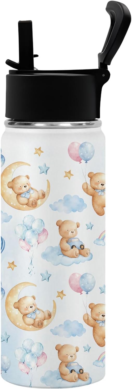 Bear Water Bottle for Son & Daughter, Stainless Steel Insulated Tumbler for Home with 2 Lids & Handle, Antislip Silicone Boot, 18oz Reusable Leak-Proof Bottle for Sports, 1 PCS - Image 3