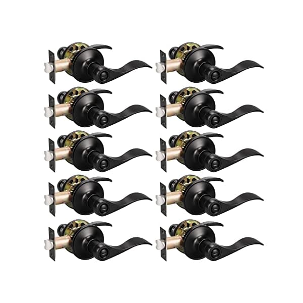 KNOBWELL 10 Pack Matte Black Door Handle Privacy Door Levers Interior Black Bedroom Door Handle Knobs, Reversible for Right/Left Side, Drop Lever Shape