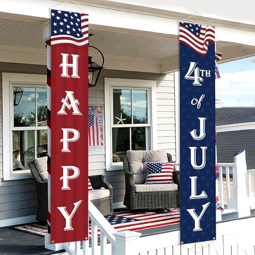 COCHIE Happy 4th of July Decorations Banner a Set of 2 12x71 Fourth of July Party Door Porch Sign Banner for Home Yard Lawn Front Door Decor Red Blue White Parties Decoration Indoor Outdoor (USA Flag)