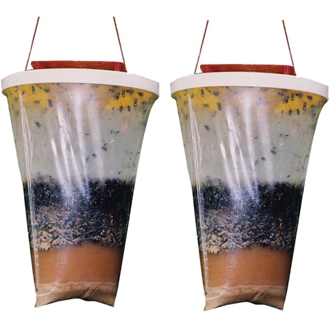 Fly Trap Bag,Large Capacity Outdoor Hanging Fly Traps with Fly Bait,Fly Catcher Outdoor Indoor Disposable, Non-Toxic Fly Catcher for Outdoors Garden Farm Horse Barn (2PCS)