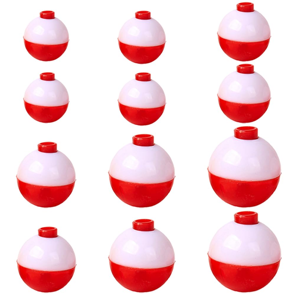 12 Pcs Fishing Snap-On Floats 6 Sizes Hard Float Bobbers Round Carp Floats Red & White Buoy Float for Outdoor Fishing