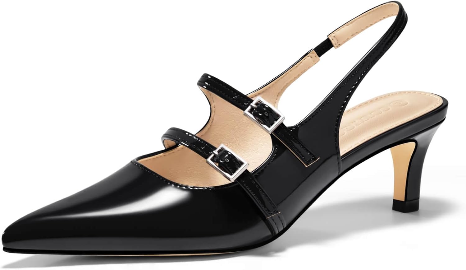 Coutgo Womens Slingback Kitten Heels Mary Jane Pumps Closed Pointed Toe Buckle Strap Wedding Dress Shoes