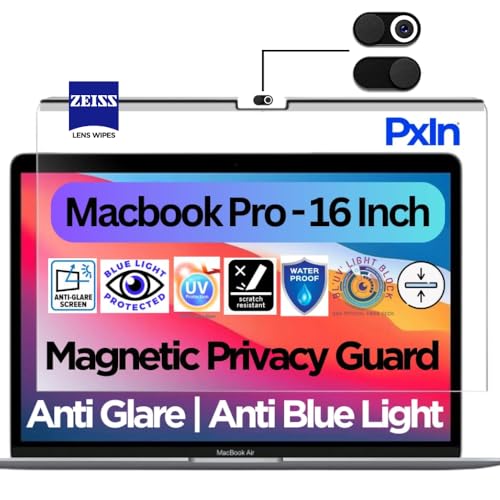 Image of Pxin MacBook Pro 16 Inch Privacy Screen |'No Eye Strain & Dry Eyes | Privacy Screen Protector for Laptop | Anti Blue with Matte Finish | 16 Inch MacBook Pro Privacy Protector
