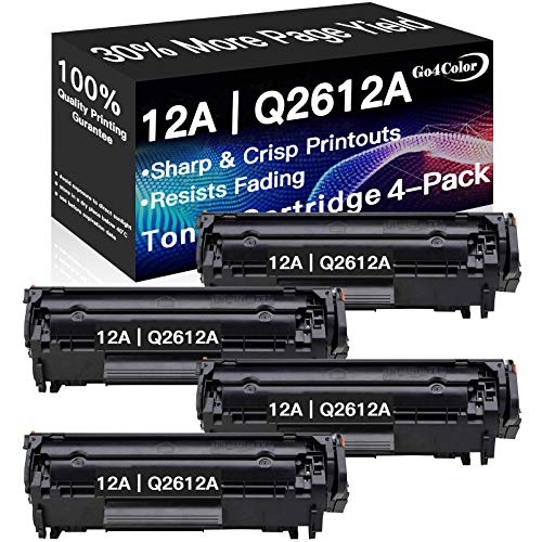 Go4Color Compatible Toner Cartridges Replacement for HP 12A Q2612A Toners use with HP 1012 1018 1020 1022 3015 3020 3030 3050 3052 3055 M1319 Printer (Black, 4-Pack)