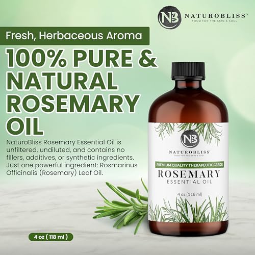 Image of NaturoBliss 100% Pure Rosemary Essential Oil Therapeutic Grade Premium Quality (4 fl. oz) with Glass Dropper, Perfect for Aromatherapy