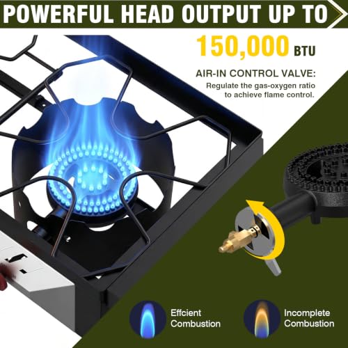 Image of BESTFIRE 150000 BTU Dual Burner Camping Stove Portable Propane Wind Guard | Comes With Carrying Bag, Gloves & Gas Hose, Perfect For Camping, Backyard Bbq, Tailgating And Outdoor Picnic Cooking
