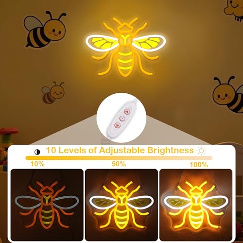 Image of Attivolife Bumble Bee Neon Sign for Wall Decor, Light up LED Animal Neon Lamp with Dim USB Powered, Home Bedroom Classroom Party Stuff, Birthday Xmas Gifts for Kid Girl Boy Beekeeper