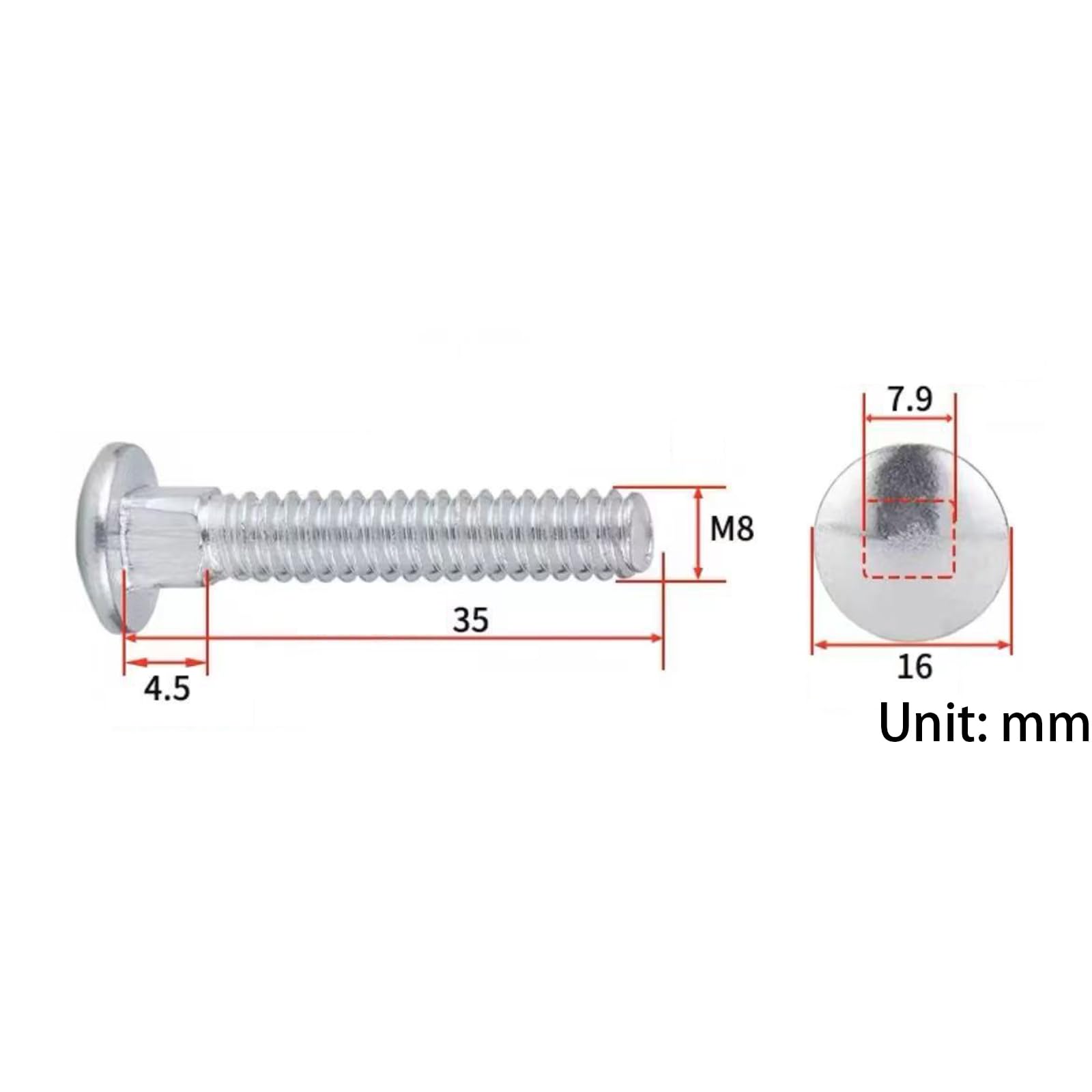 M8x35mm Cup Square Carriage Bolts, Stainless Steel Dome Head Bolts, Coach Screws for Wood Furniture Metal and Drywall 10 Pcs - Image 2