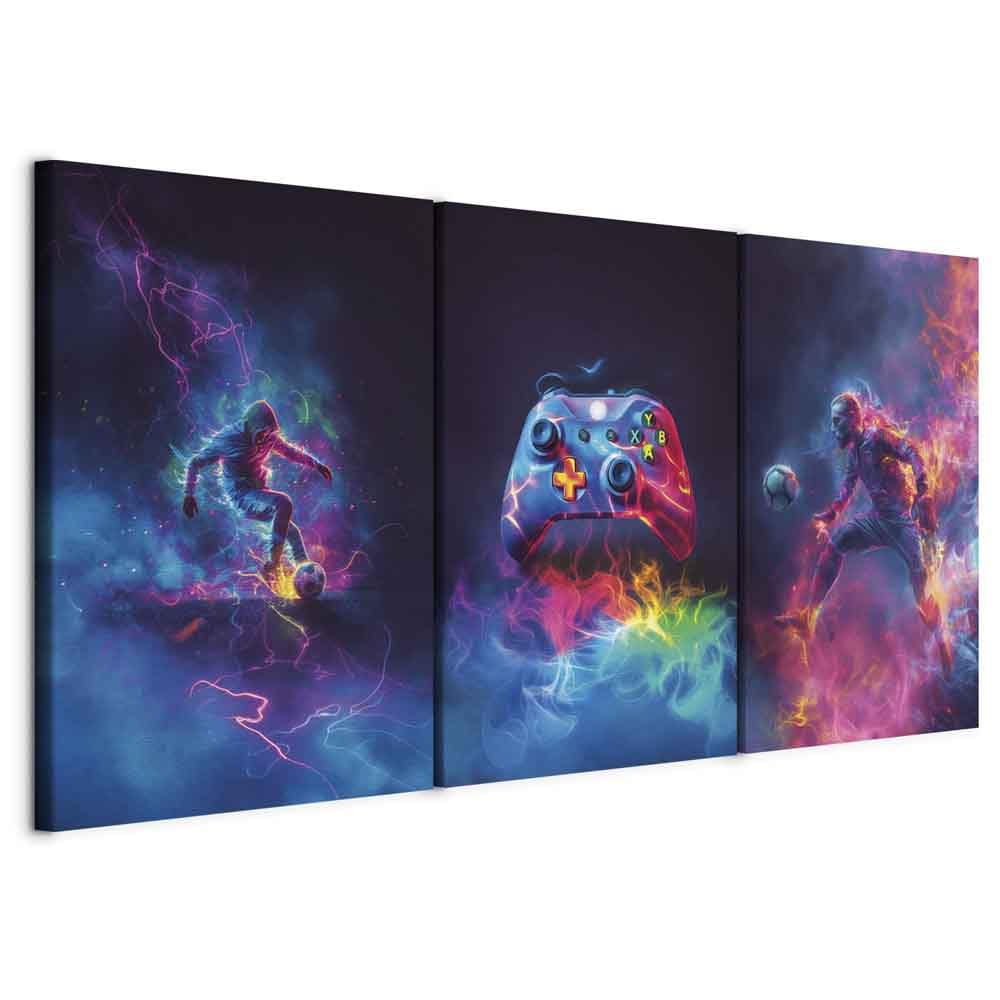 murando - Art Set of 3 Canvases Wall Art Gaming Style Footballers 180x90 cm (3 pcs. 60x90 cm each) Acoustic Wall Multi Part Canvas - 3 Pieces Large Print - Decor Living Room - Soundproof a-H-10096-b-a