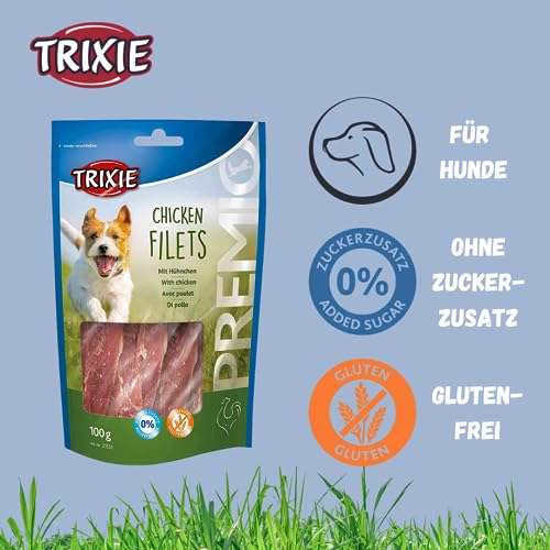 TRIXIE Hundeleckerli PREMIO Hunde-Chicken Filets 100g - Premium Leckerlis für Hunde glutenfrei - ohne Getreide & Zucker, schmackhafte Belohnung für Training & Zuhause - 31532