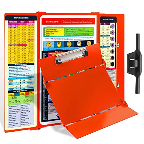 Portapapeles de enfermería con edición médica y enfermería, 3 capas de aluminio, plegable, tableros de clip de enfermería, bloc de notas para estudiantes, enfermeras y médicos (naranja)