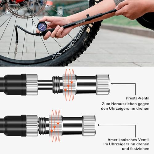 Hochdruck Fahrrad Dämpferpumpe(Max 400 PSI) 3 in1- Fahrrad Gabelpumpe, Hinterradaufhängung pumpe und Fahrradreifen pumpe, Fahrradpumpe mit Manometer, Tragbare Minipumpe mit Entlüftungstaste