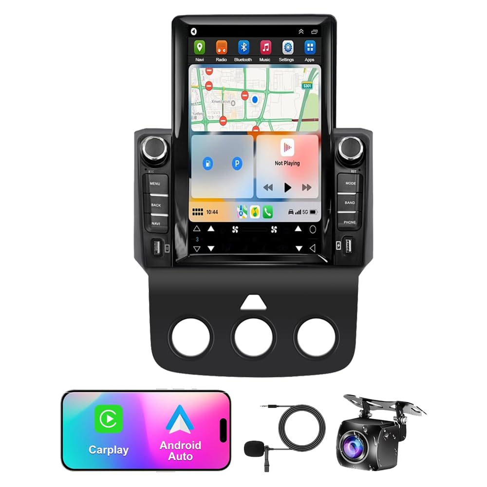 Loddery 9.7 inch Car Radio Stereo for Dodge Ram 1500 2500 3500 2013 2014 2015 2016 2017 2018, 2GB +32GB, with Wireless & Wired Carplay,Built-in GPS WiFi DSP Camera MIC (Only fit Manual AC) (4+64G)