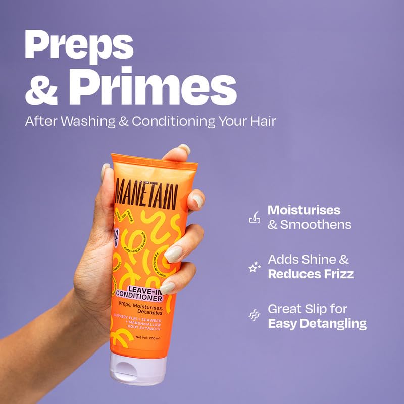Image of Manetain Leave In Conditioner 200ml for Curly Hair Women | Lightweight Curl Leave In Conditioner for Frizzy Hair | Moisturising, Detangling & Shine Enhancing | Silicone Free, Vegan Formula