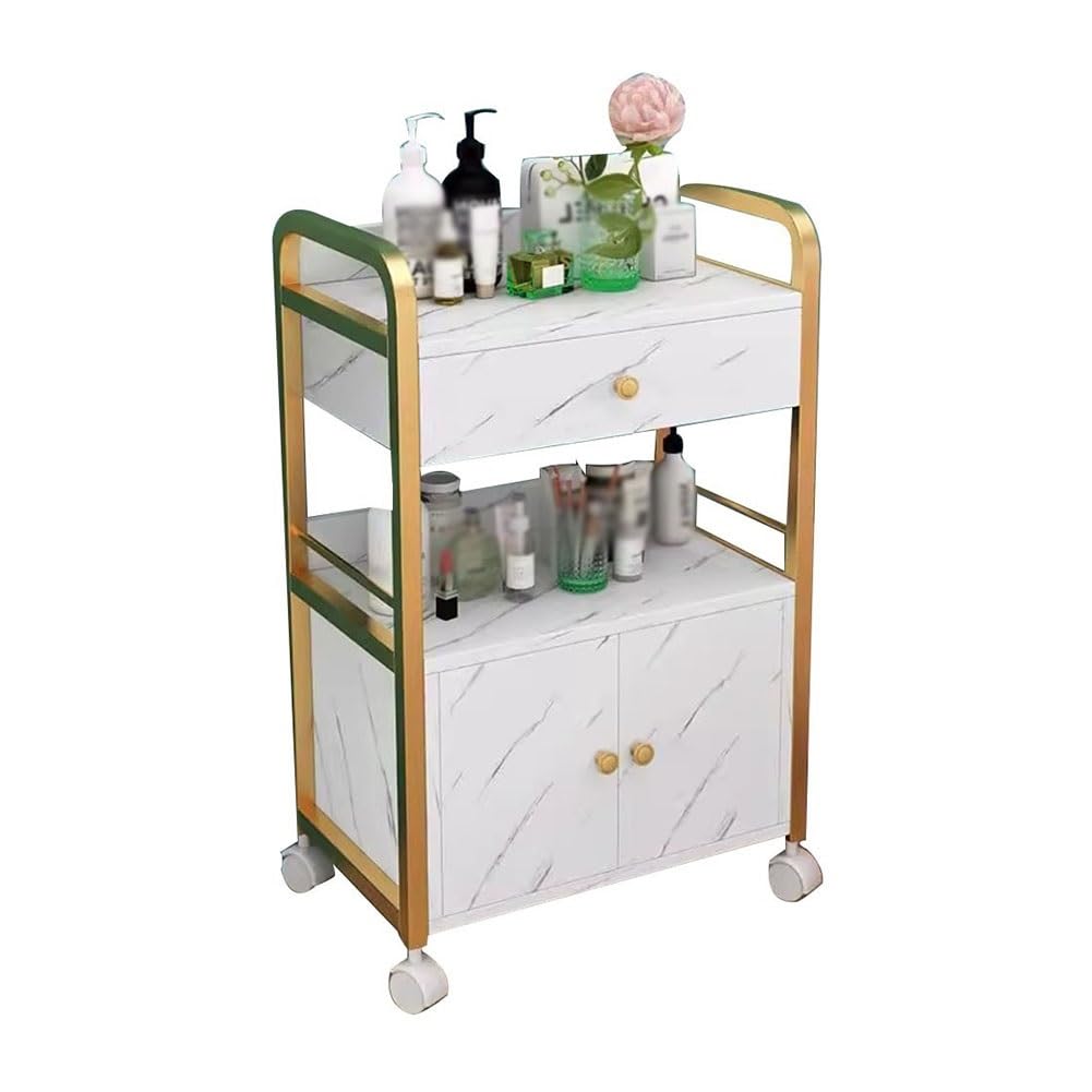 JKJZSALJ Salon Esthetician Cart With Wheels Trolley Tray Storage Cart Mobile Storage Organizer For Cosmetology Massage, Tattoo Manicure Facial Tool Holder Station,C,55x33x80cm