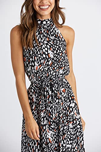 Image of PRETTYGARDEN Women's Halter Neck Floral Long Maxi Dress Casual Sleeveless Backless Dresses Loose Ruffle Sundress with Belt