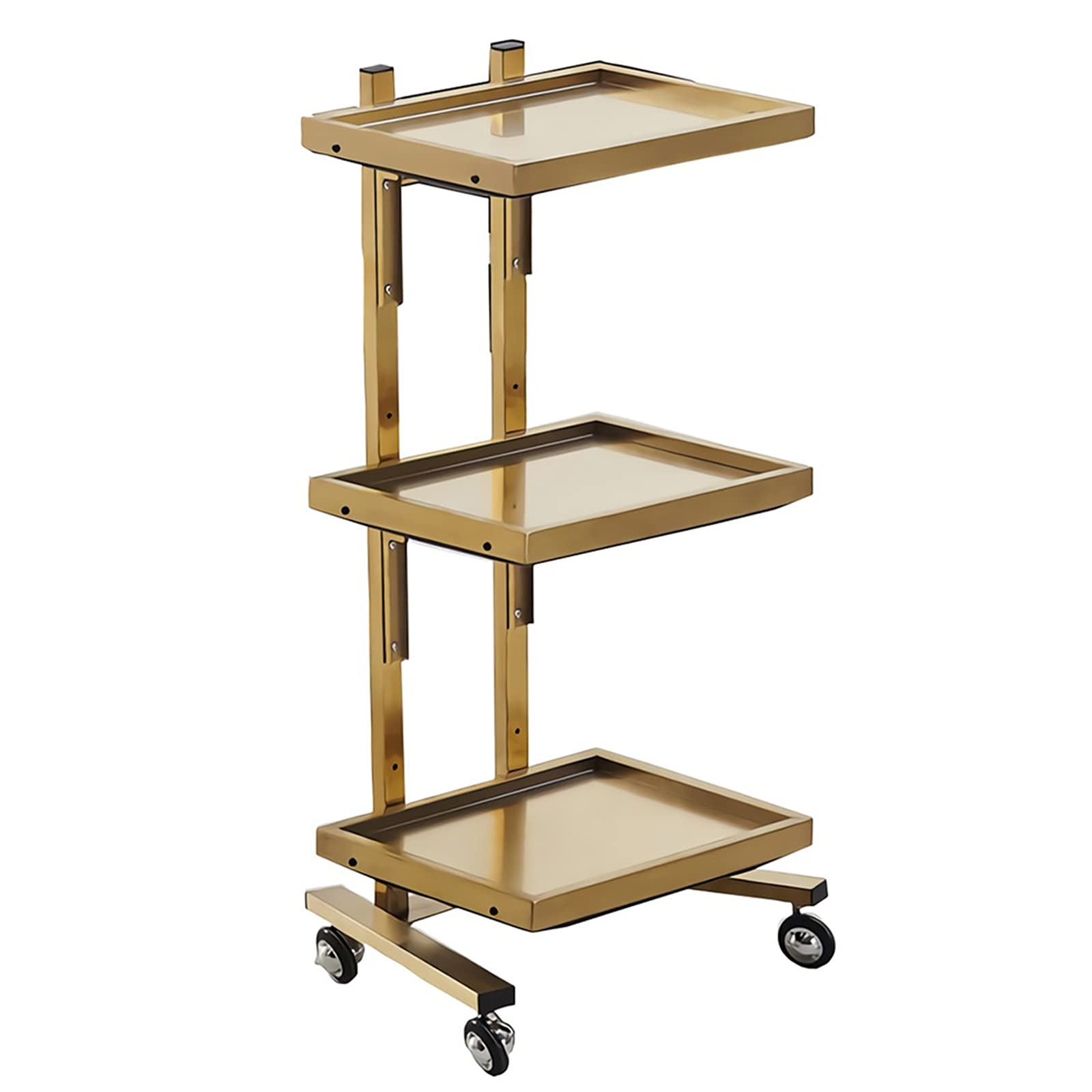 asdchZen Hand Trucks Rolling Trolley Cart With Storage Tray, Collapsible Stainless Steel Utility Tray Storage Stand With Wheels,Gold-3 Tier