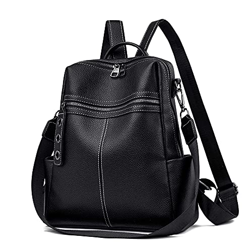 Maxoner Small Leather Womens Backpack Purse For Women Black Fashion Convertible Bookbag, Shoulder Handbag Travel Bag Satchel Rucksack Ladies Sling Bag (Faux Leather Black 1) #TOP1