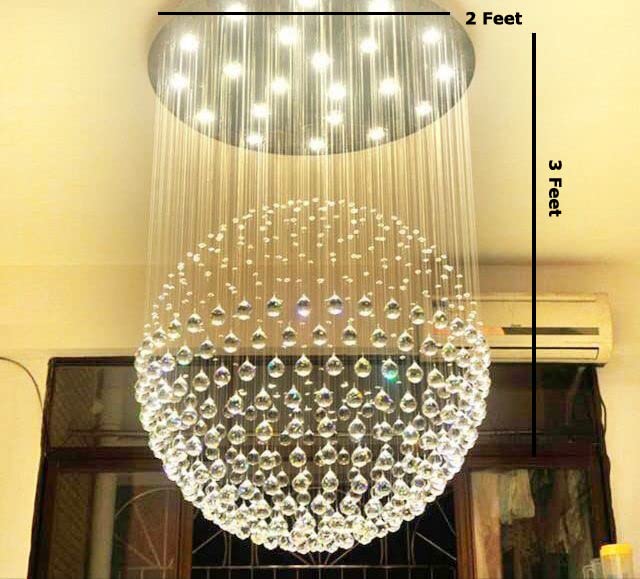 Image of Sanleen Modern Contemporary K9 Crystal Glass Chandelier Ceiling Hanging Light | Luxury Jhoomar for Living Room, Dining Hall, Double Height & Home Decor | 2 x 3 Feet | Golden | Design-7