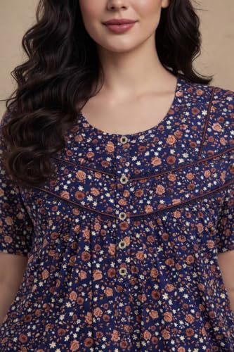 Image of Bahumaan Cotton Nighty for Women Full Length Stylish | Floral Print Cotton Maxi Dress for Women with Pocket | Sleepwear Gown for Women