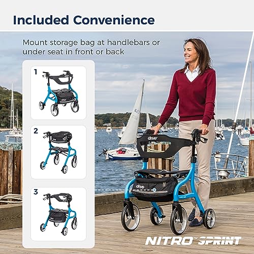 Image of Drive Medical Nitro Sprint Rollator Walker with Seat, Petite Height, Blue