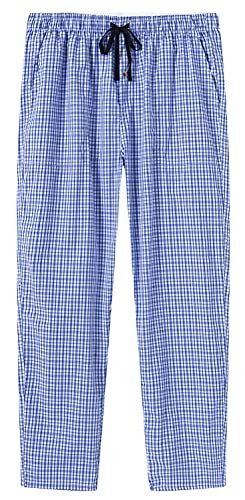 MoFiz Mens Cotton Pajama Pants Lightweight Lounge Sleep Plaid Bottoms with Pockets Drawstring3